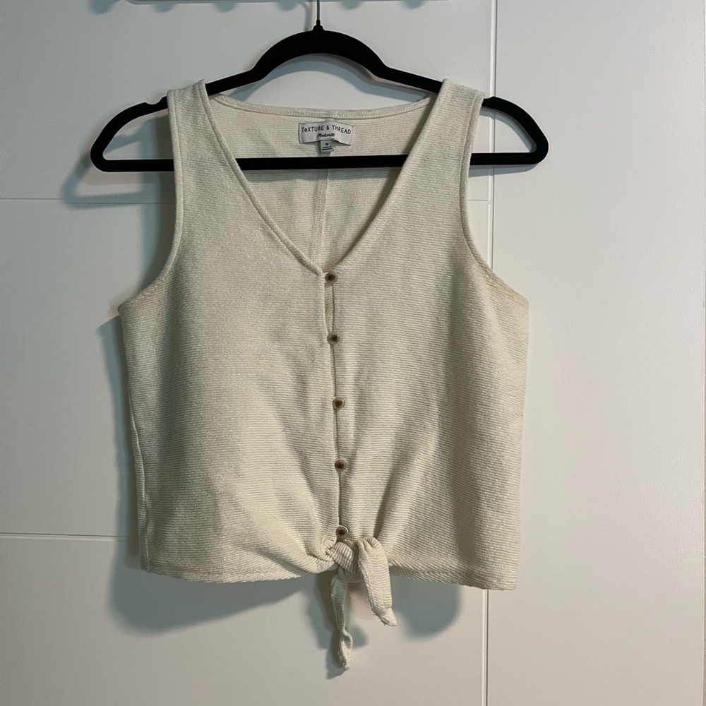 Madewell Tan Cream Buttoned Tie-Front Crop Tank Top